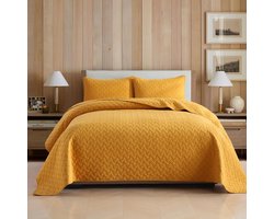 Goodivery ® Zachte Katoenen Bedsprei Set voor Tweepersoonsbed met Kussenhoezen, All-Season Dekbed, Geel, 230 x 250 cm