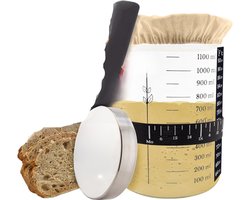 Goodivery® - Zuurdesem Starter Set - Voor Het Bakken Van Brood - 1100 ML Fermentatiepot Met Thermometer - Voederband - Schraper - Stoffen Hoes En Aluminium Deksel - Glazen Pot Voor Zuurdesem - Accessoires Voor Het Bakken