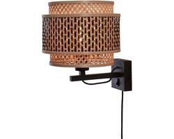 GOOD&MOJO Wandlamp Bhutan - Bamboe/Zwart - Ø25cm - Binnen