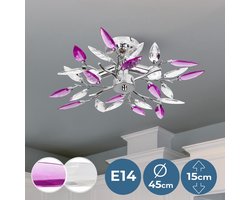 GoodVibes - Plafondlamp met Bladerdesign - Plafonnière - Ø45cm - Chroom - Voor Woonkamer/SlaapkamerEetkamer of Keuken - Lila