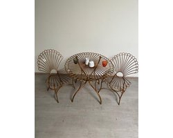 GOODWILL-BISTROSET-1 TAFEL-2 STOELEN-SET-SCHELP-GOUD-APART-EXCLUSIEF-HANDGEMAAKT-METAAL-80CM-BUITEN-BINNEN-ROMANTISCH-STIJLVOL-TUIN-BALKON-TERRAS