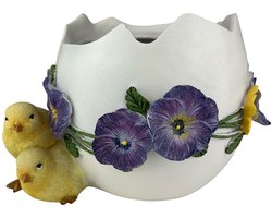Goodwill Bloempot Pasen-Kuikentjes-Viooltjes Wit-Paars-Geel 21 cm Opening 11.5 cm