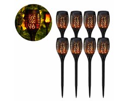 Goodz4All Solar Tuinlampen Fakkel – Set van 8 Stuks – Warm Licht LED – Sfeerverlichting op Zonne-energie – Waterdicht – Tuinpadlampen – 51,5 cm Hoog