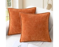 Gooi kussenslopen set van 2 - Zachte Chenille kussenhoezen voor bankdecoratie 40 cm x 40 cm in verbrand oranje