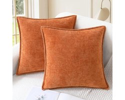 Gooi kussenslopen set van 2 - Zachte Chenille kussenhoezen voor bankdecoratie 40 cm x 40 cm in verbrand oranje