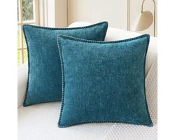 Gooi kussenslopen set van 2 - Zachte chenille kussenhoezen voor thuisdecoratie - 45 cm x 45 cm Ocean Blue