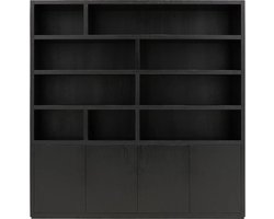 Goossens Buffetkast Barcelona, 4 Deuren 9 Open Vakken - Hout Zwart