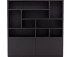 Goossens Buffetkast Barcelona, 4 Deuren 9 Open Vakken (verticale Layout) - Hout Zwart