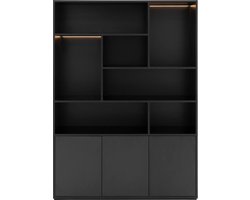 Goossens Buffetkast Madrid, 3 Dichte Deuren 7 Open Vakken - Melamine Zwart