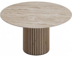 Goossens Dash Eettafel - Travertine - 150 x 76 x 150 cm - Rond - bruin