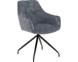 Goossens Eetkamerstoel Alba - Met Armleuning - Velvet - Blauw