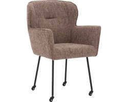 Goossens Eetkamerstoel Caleb - Met Armleuning - Stof - Bruin