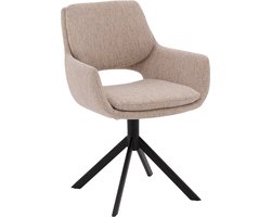 Goossens Eetkamerstoel Daisy - Beige - Stof - Met Armleuning - Draaibaar