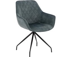 Goossens Eetkamerstoel Ebi - Met Armleuning - Velvet - Blauw