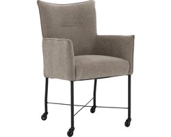 Goossens Eetkamerstoel Erik - Met Armleuning - Stof - Bruin