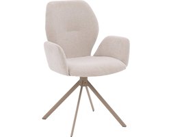 Goossens Eetkamerstoel Hera - Met Armleuning - Stof - Beige - Spinpoot rechte poot 360gr draaibaar returnfunctie