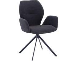 Goossens Eetkamerstoel Hera - Met Armleuning - Stof - Blauw - Spinpoot rechte poot 360gr draaibaar returnfunctie