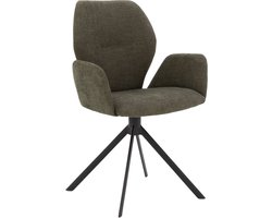 Goossens Eetkamerstoel Hera - Met Armleuning - Stof - Groen - Spinpoot rechte poot 360gr draaibaar returnfunctie