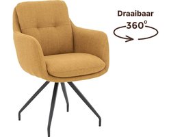 Goossens Eetkamerstoel Mirthe - Met Armleuning - Stof - Geel