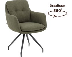 Goossens Eetkamerstoel Mirthe - Met Armleuning - Stof - Groen