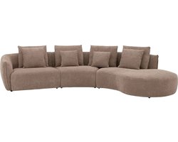 Goossens Loungebank Fay - Bruin - Stof - Rechts - 364 x 85 x 203