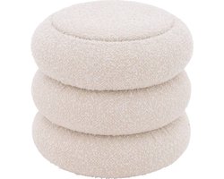 Goossens Nachtkastje Cloud, Rond 42 Cm, 42 Cm Hoog, Incl. Glasblad Rond Opleg - Stof Beige