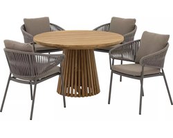Goossens Tuinset Idro Incl. 4 Vasto Stoelen - Hout - onbewerkt - 120 x 76 x 120 cm