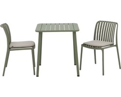 Goossens Tuinset - Tuintafel inclusief 2 tuinstoelen zonder armleuning - Groen - Metaal - 2 personen