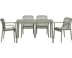 Goossens Tuinset - Tuintafel inclusief 4 tuinstoelen met armleuning - Groen - Metaal - 4 personen