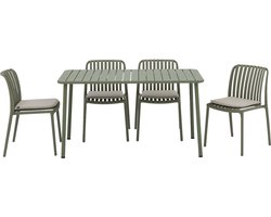 Goossens Tuinset - Tuintafel inclusief 4 tuinstoelen zonder armleuning - Groen - Metaal - 4 personen