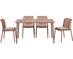 Goossens Tuinset - Tuintafel inclusief 4 tuinstoelen zonder armleuning - Oranje - Metaal - 4 personen