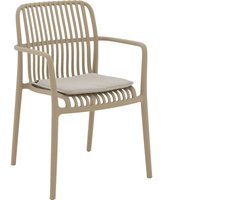 Goossens Tuinstoel Jelke - Kunststof - bruin - 57 x 83 x 54 cm - Tuinstoel met armleuning - inclusief kussen - Stapelbaar