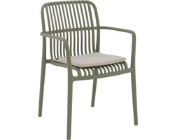 Goossens Tuinstoel Jelke - Kunststof - groen - 57 x 83 x 54 cm - Tuinstoel met armleuning - inclusief kussen - Stapelbaar