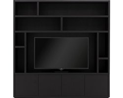 Goossens Tv Meubel Barcelona, 4 Deuren 8 Open Vakken 1 Tv Paneel - Hout Zwart