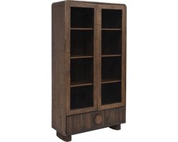 Goossens Vitrinekast Melani, 2 Glasdeuren 1 Lade - Hout Bruin