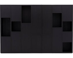 Goossens Wandmeubel Granada, 13 Deuren 6 Open Vakken - Hout Zwart
