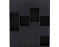 Goossens Wandmeubel Granada, 8 Deuren 5 Open Vakken - Hout Zwart