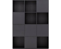 Goossens Wandmeubel Sevilla, 5 Deuren 2 Laden 6 Open Vakken - Hout Zwart