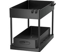Gootsteenkast Organizer - 2 laags - 38 x 28 x 20 cm - Keukenkast Organizer - Zwart - Uitrekbaar