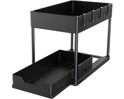 Gootsteenkast Organizer - 2 laags - 76 x 34,5 x 22 cm - Keukenkast Organizer - Zwart - Uitrekbaar