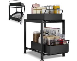 Gootsteenkast Organizer - Schuiflades - Keuken Organizers - Aanrecht Organiser – Kruidenrek - Gootsteen Organizer - Zwart - Ladesysteem - Kast Organizer - Gootsteenkast Organizer - Keukenrek - Tweelaags – Metaal – Antislip