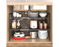Gootsteenkast organizer zwart - Keukenkastorganizers - keuken accessoires - Verstelbaar van 50 CM tm 88 CM