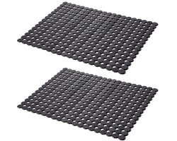 Gootsteenmat - 2 Stuks - 30x40cm - Gootsteeninleg - Rechthoekig - Stippenontwerp - Spoelbakbescherming - Zwart - PVC - Gootsteen Mat - Spoelbakmat - Wasbak Mat