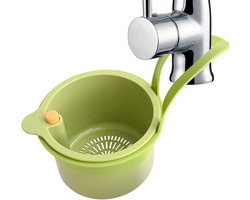 Gootsteenzeefmand - kraan hangende keukengootsteen afvoermand - duwtype zelfreinigende gootsteen voedsel - afdruiprek multifunctionele gootsteenfiltermand - voedsel en fruit keukengereedschap - groen