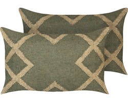 GOPI - Sierkussen set van 2 - Olijfgroen - 30 x 50 cm - Jute