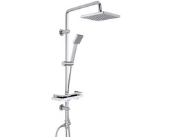 Görbach Regendouche doucheset zonder armatuur, roestvrij stalen douchesysteem met plank, douchestangset met hoofddouche 20 x 20 cm
