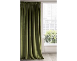 Gordijn - 1 stuk - Ondoorzichtig - Dik Satijnen - 270*140cm - Olijfgroen