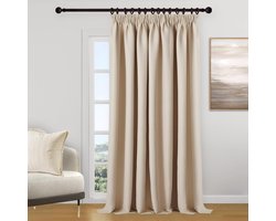 Gordijn met plooiband, thermogordijn, 300 cm, verduisteringsgordijn, beige, ruimteverdeler, verduistering, extra lang, 260 cm hoog, 1 stuk, voor woonkamer, slaapkamer