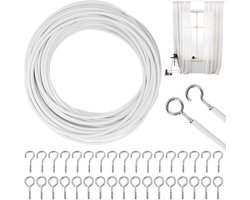 Gordijn spiraal draad - 10M - Gordijnkabel - Spanveer - Gordijndraad - Gordijntouw - Spiraaldraad set met bevestigers/accessoires - 25 schapenoogcirkels en 25 vraagtekenspijkers - voor gordijnroedes, gordijnen, douchegordijnen
