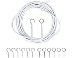 Gordijn spiraal draad - 10M - Spiraaldraad set - Gordijnkabel - met schroefogen en haken - Spanveer - voor gordijnroedes, gordijnen, douchegordijnen